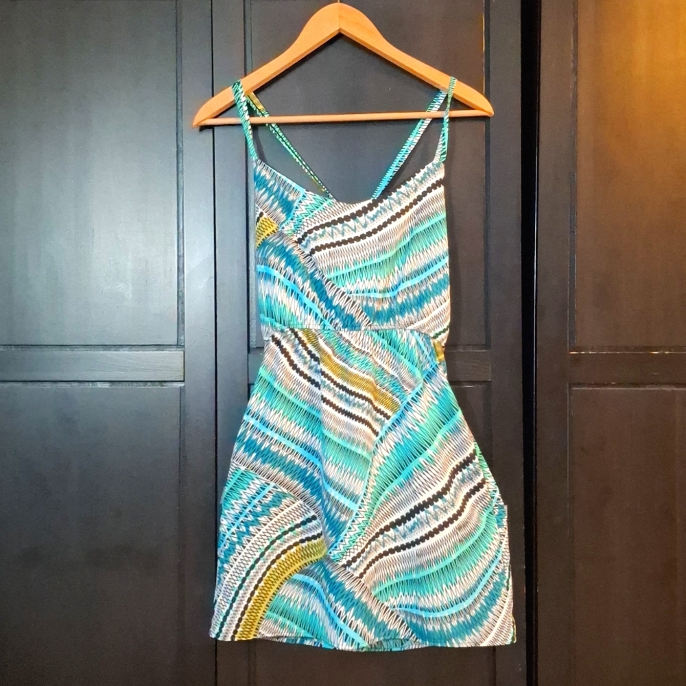 Thin Strap Pattern Dress with Pockets